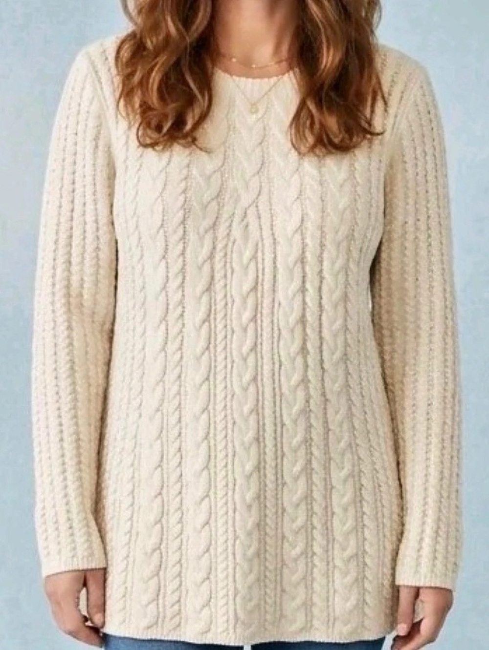 J.Jill Chenille Cable Knit Crewneck Tunic Sweater in Cream Like New size M
